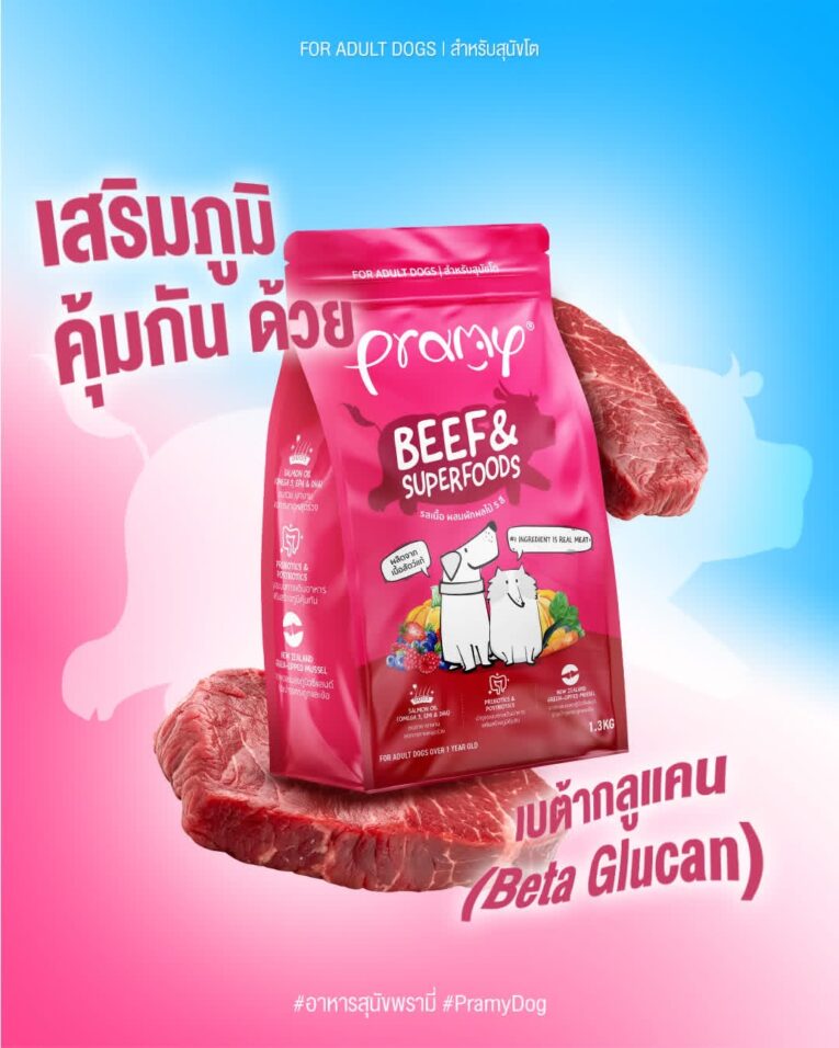 Pramy Dog Food Beef & Superfoods - อาหารสุนัขพันธุ์กลางถึงใหญ่ รสเนื้อ 1.3kg