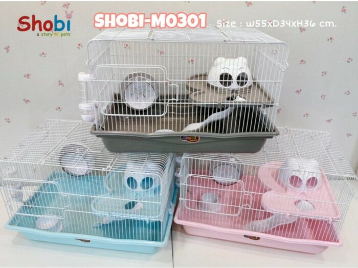 Shobi Hamster Cage M0301 - กรงแฮมสเตอร์2ชั้นพร้อมอุปกรณ์ (55x34x35cm) (7903)