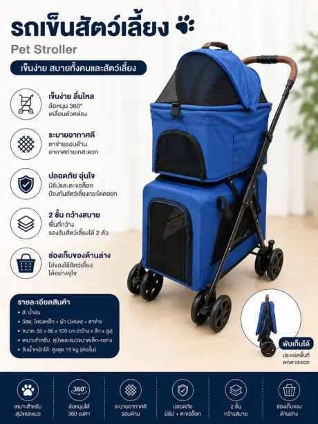 พบคำแนะนำในการเลือกกรงนกที่สมบูรณ์แบบ 7 Franc Pet Stroller PL203 - รถเข็นสัตว์เลี้ยงแบบ 2 ชั้น แยกเป็นคาร์ซีท(บน/ล่าง)ได้ (7892)