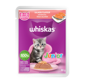 Whiskas Pouch Junior Salmon - อาหารลูกแมวเปียกรสแซลมอน 80g Whiskas Pouch Junior Salmon - อาหารลูกแมวเปียกรสแซลมอน 80g
