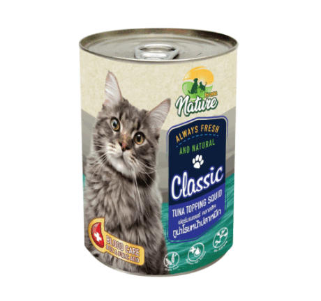 From Nature Classic Tuna Topping Squid - อาหารแมวกระป๋อง ทูน่าโรยหน้าปลาหมึก 400g