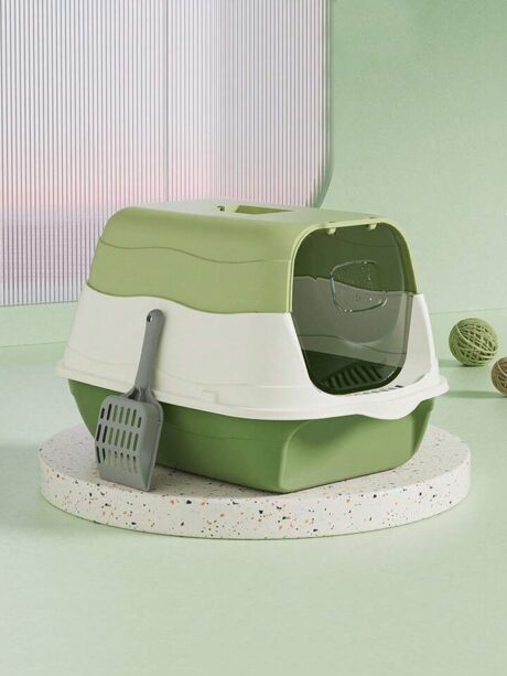 Cat Litter Box - ห้องน้ำแมวแบบหลังคาโค้งพร้อมที่ตักทราย (34x50x33cm)