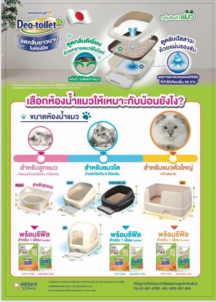 Unicharm Pet Deo-toilet Half - ห้องน้ำแมวแบบไม่มีฝาครอบสำหรับแมวโตพร้อมชุดรีฟิลสำหรับ 1 เดือน (52.5x40x26cm) (9492)