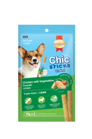 258398 Smartheart Chic Sticks Chicken With Vegetables Flavor - ขนมสุนัข สติ๊กไก่ผสมผัก 15g (4ชิ้น) (10357)
