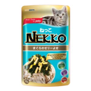 Nekko Tuna seaweed Nekko - อาหารแมวเปียกรสทูน่าสาหร่ายไข่ตุ๋น ในเยลลี่ 70g (9580)