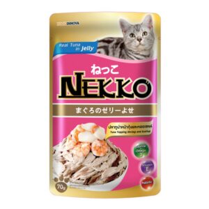 Nekko tuna shrimp scallop Nekko - อาหารแมวเปียกรสทูน่ากุ้ง&หอยเชลล์ในเยลลี่ 70g (9582)