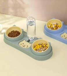 Kuma Pet Bowl - ชามใส่อาหารสำหรับสัตว์เลี้ยงแบบคู่ พร้อมที่ให้น้ำ รูปเหมียวน้อย (10942)