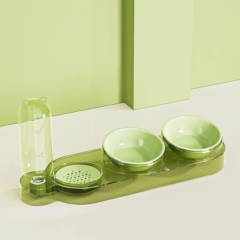 Pet Bowl Set Double Stainless Bowl & Water Dispensor - ชุดชามใส่อาหารสแตนเลสคู่และขวดน้ำสำหรับสัตว์เลี้ยง