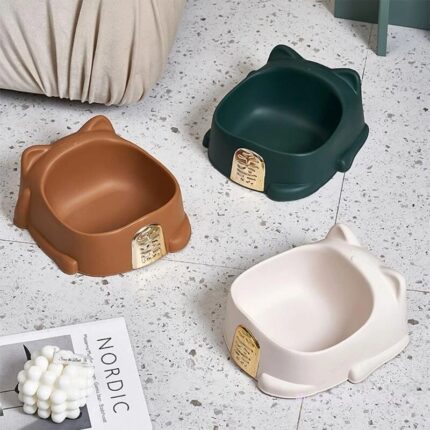 Pet Bowl - ชามใส่อาหารสแตนเลสสำหรับสัตว์เลี้ยง รูปทรงแมวนำโชค (19.5x22.5x7cm) (11618)