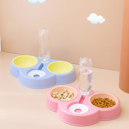 Pet Bowl - ชามใส่อาหาร 2 ช่องพร้อมที่ให้น้ำอัตโนมัติ รูปทรงก้อนเมฆ (34x5x13cm) (12643)