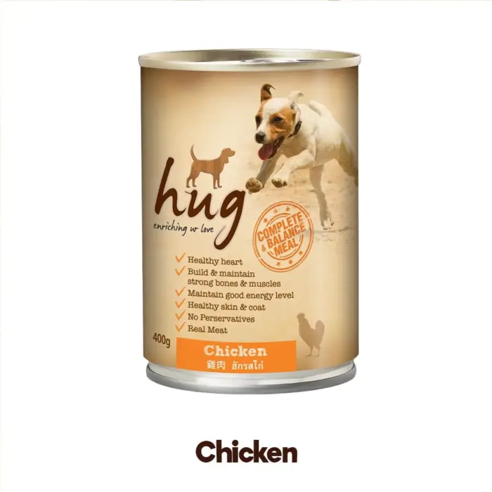 อาหารสุนัขเปียก แบบกระป๋อง รสไก่ 400g Hug Wet Dog Food Can