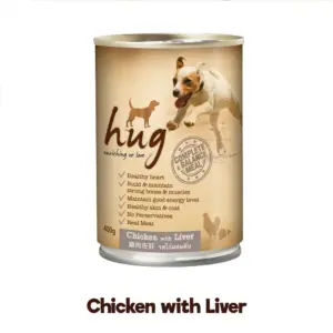 อาหารสุนัขเปียก แบบกระป๋อง รสไก่และตับวัว 400g Hug Wet Dog Food Can