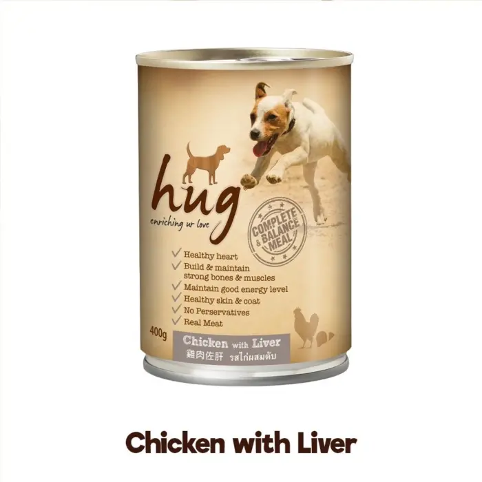 อาหารสุนัขเปียก แบบกระป๋อง รสไก่และตับวัว 400g Hug Wet Dog Food Can