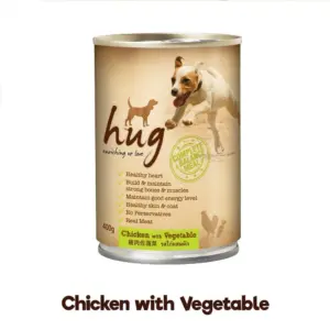 อาหารสุนัขเปียก แบบกระป๋อง รสไก่และผัก 400g Hug Wet Dog Food Can
