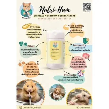Dr.Hamster Nutri-Ham 50g - อาหารเสริมรักษาอาการป่วยสำหรับหนูแฮมสเตอร์ 50 กรัม (13177)
