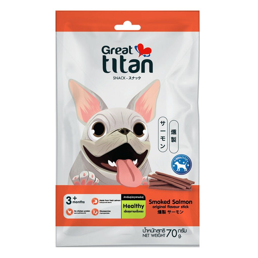 Great Titan Snack Smoked Salmon - ขนมสุนัขแบบแท่งรสปลาแซลมอนรมควัน 70g (13511)