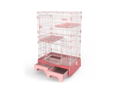 Multi Function 2-Layers Cat Cage DGN-2-2 - กรงแมว 2 ชั้น พร้อมอุปกรณ์ (กระบะทราย+ลิ้นชักเก็บของ)(83x59x132cm)(12260)