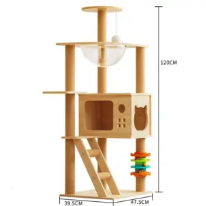 Cat Tree Condo House 4 IN 1 - คอนโดแมวแบบไม้สไตล์มินิมอล พร้อมรางของเล่น (n7/39.5x47.5x120cm) (12354)