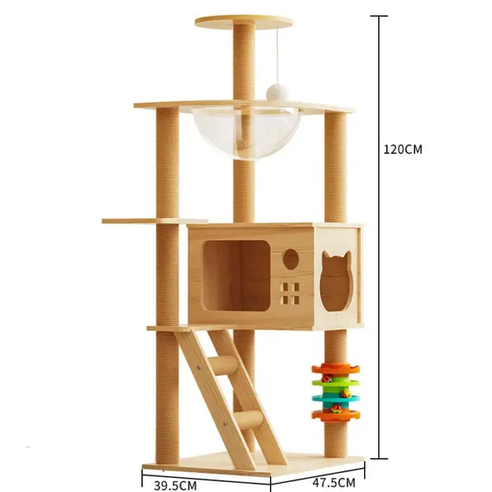 Cat Tree Condo House 4 IN 1 - คอนโดแมวแบบไม้สไตล์มินิมอล พร้อมรางของเล่น (n7/39.5x47.5x120cm) (012354)