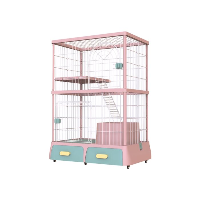 ph-11134207-7r98p-lnla70e34sbt45 Multi Function 2-Layers Cat Cage DF-2 - กรงแมวมีล้อ 2 ชั้น พร้อมอุปกรณ์ (ห้องน้ำแมว+ลิ้นชักเก็บของ)(85x58x128cm)