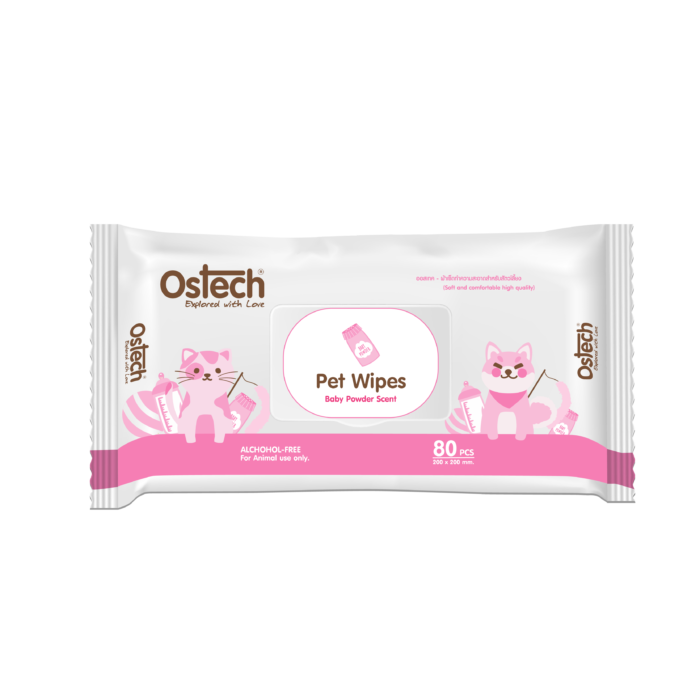 Ostech Pet Wipe Baby Powder Scent - ผ้าเช็ดทำความสะอาดสำหรับสัตว์เลี้ยงกลิ่นแป้งเด็ก (80PCS) (16085)