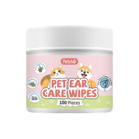 Petcho Pet Ear Care Wipes 100 Sheets - ผ้าเช็ดทำความสะอาดหูสำหรับสัตว์เลี้ยง 100 ชิ้น (15940)