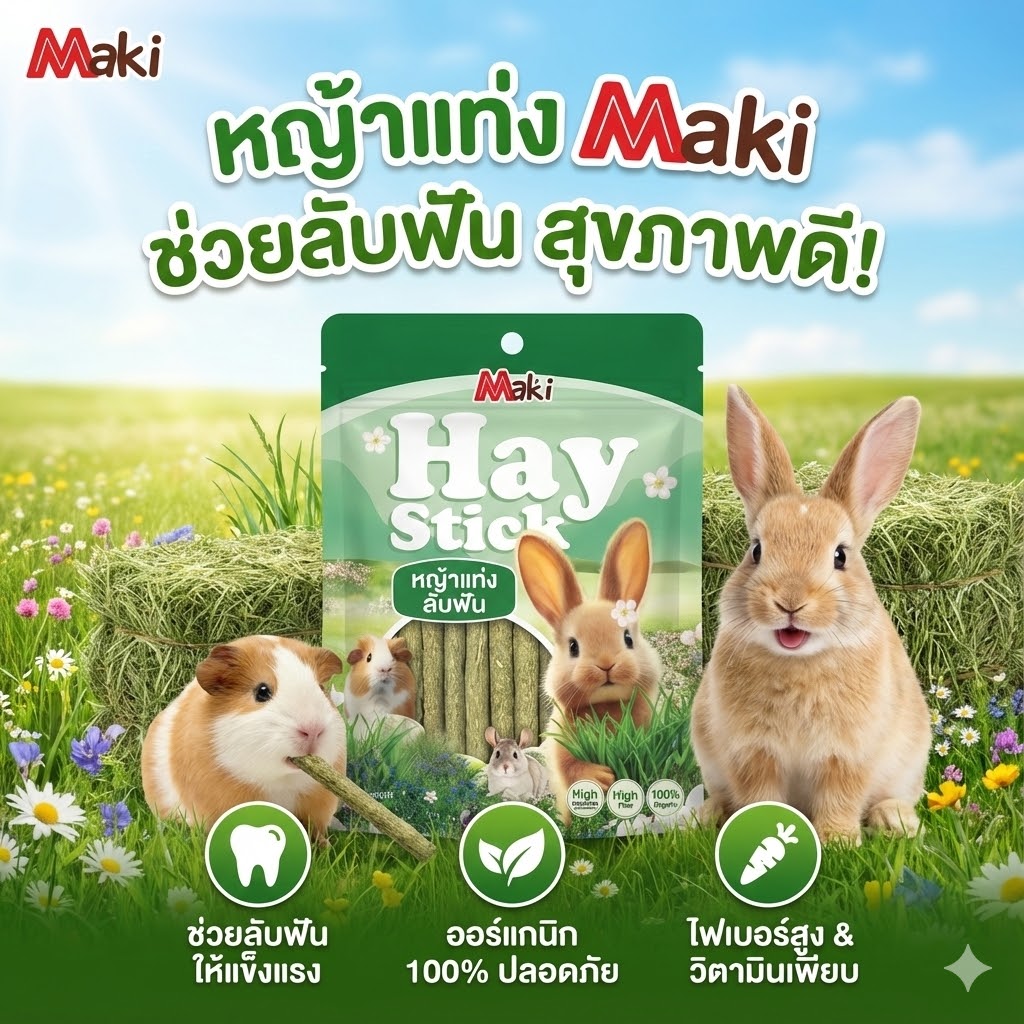 Maki Hay Stick - หญ้าอัดแท่งลับฟัน 50g