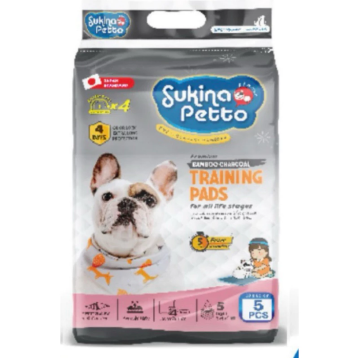 แผ่นรองซับ 378458 Sukina Petto Bamboo Charcoal Super Premium Pad - แผ่นรองซับอนามัยสัตว์เลี้ยงรุ่นชาร์โคลพรีเมี่ยม (60x90cm) (5ชิ้น/ห่อ)