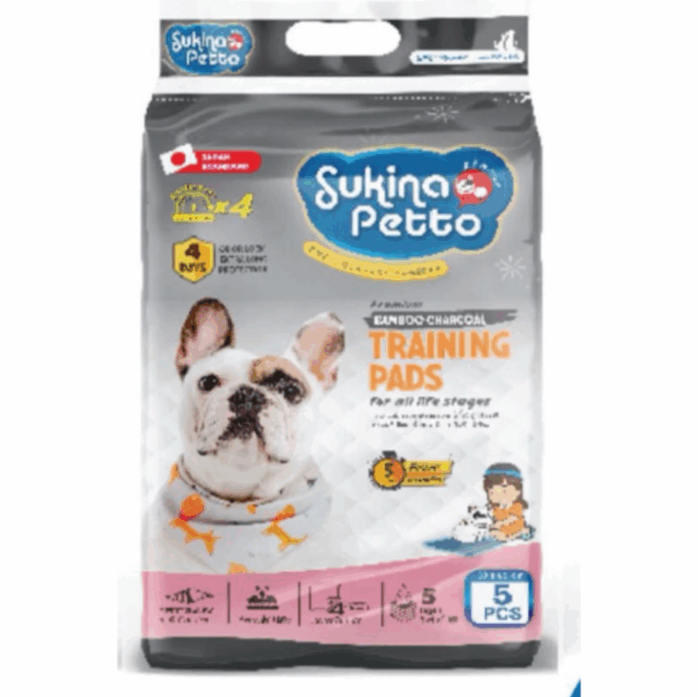 Sukina Petto Bamboo Charcoal Super Premium Pad - แผ่นรองซับอนามัยสัตว์เลี้ยงรุ่นชาร์โคลพรีเมี่ยม (60x90cm) (5ชิ้น/ห่อ)