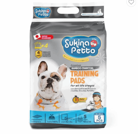Sukina Petto Bamboo Charcoal Super Premium Pad - แผ่นรองซับอนามัยสัตว์เลี้ยงรุ่นชาร์โคลพรีเมี่ยม (45x60cm) (5ชิ้น/ห่อ) (172118)