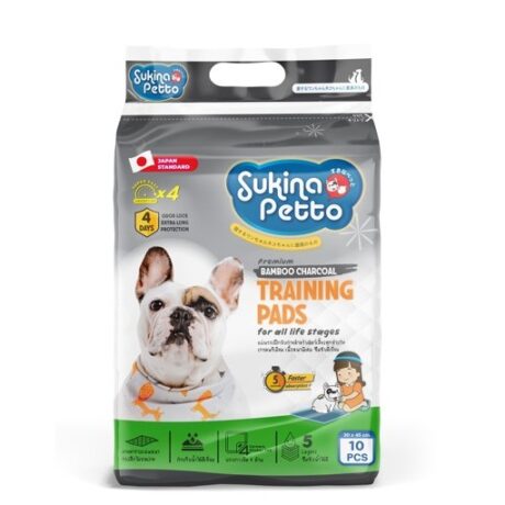 Sukina Petto Bamboo Charcoal Super Premium Pad - แผ่นรองซับอนามัยสัตว์เลี้ยงรุ่นชาร์โคลพรีเมี่ยม (30x45cm) (5ชิ้น/ห่อ)