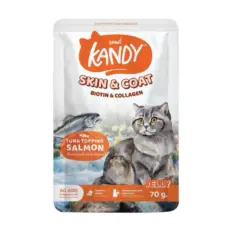 Kandy Skin & Coat Pouch Cat Food Tuna Topping Salmon - อาหารแมวเปียก สูตรบำรุงขนและผิว รสทูน่าหน้าแซลมอน 70g (252574)