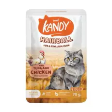 Kandy Hairball Pouch Cat Food Tuna and Chicken - อาหารแมวเปียก สูตรควบคุมก้อนขน รสปลาทูน่าและไก่ 70g (294038)