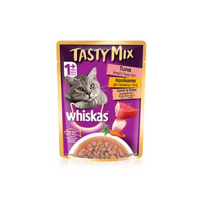 Whiskas Pouch Tasty Mix Tuna Kanikama &Amp; Carrot Gravy - อาหารแมวเปียกรสปลาทูน่าพร้อมปูอัดและแครอทในน้ำเกรวี่ 70G (52610)