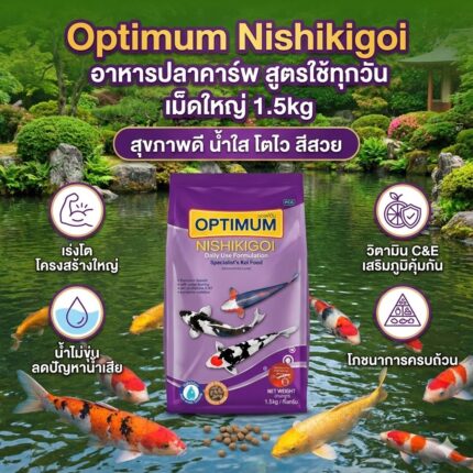 อาหารปลาคาร์พ 49526 Optimum Nishikigoi - อาหารปลาคาร์พสูตรใช้ประจำทุกวัน เม็ดใหญ่ 1.5kg