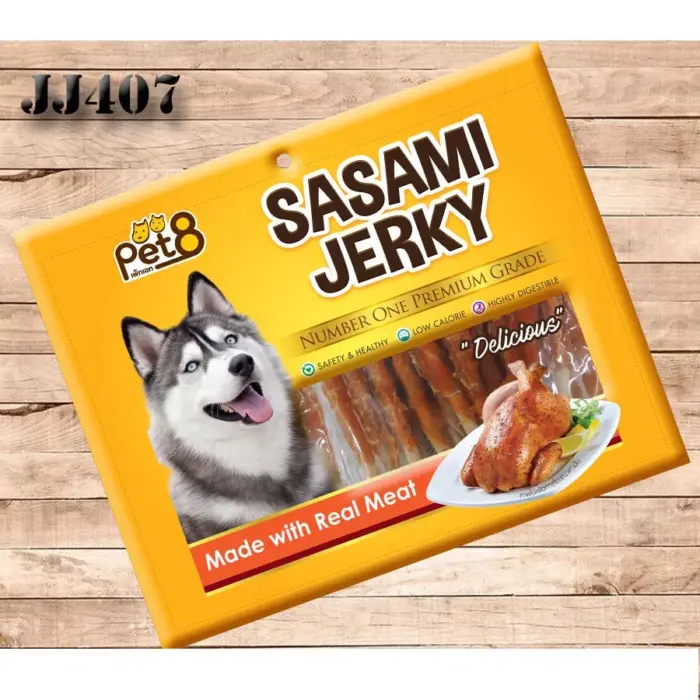 6aac4bf5102734458216fa6d7c2bde2b Pet8 Sasami Jerky JJ407 - สันในไก่พันแท่งหนังเกลียว5นิ้ว 160g*2pack (315352)