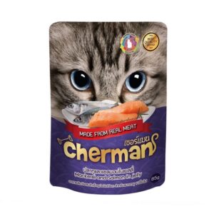 Cherman Pouch Mackerel & Salmon In Jelly - อาหารแมวเปียกปลาทูและปลาแซลมอนในเยลลี่ 85g (61839)