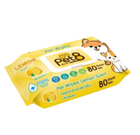 Pet8 Pet Wipes Lemon Scent - ทิชชู่เปียก กลิ่นเลม่อน (15x20cm)(80แผ่น)