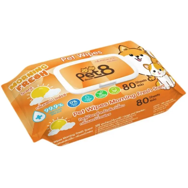 Pet8 Pet Wipes Morning Fresh Scent - ทิชชู่เปียก กลิ่นมอนิ่งเฟรซ (12x18cm)(80แผ่น)