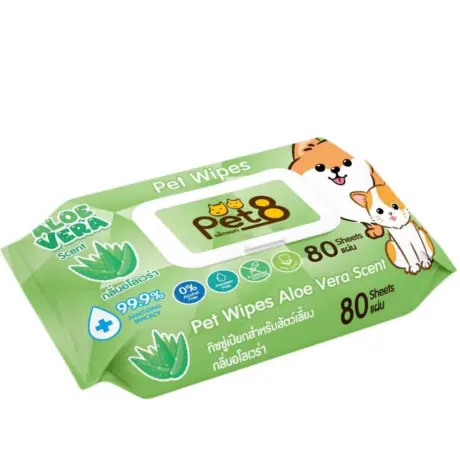 Pet8 Pet Wipes Aloe Vera Scent - ทิชชู่เปียก กลิ่นว่านหางจระเข้ (12x18cm)(80แผ่น)