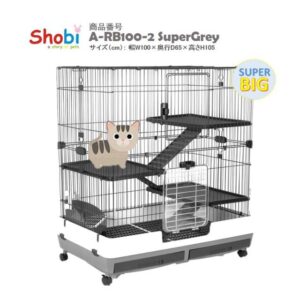 Shobi A-RB100-2 - กรงสำหรับสัตว์เลี้ยง 4 ชั้นขนาดใหญ่พิเศษพร้อมล้อและอุปกรณ์ (100x65x105cm) (70617)
