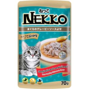 Nekko - อาหารแมวเปียกรสปลาทูน่าหน้าปลาข้าวสารในน้ำเกรวี่ อาหารแมวเปียก 70g (69656)