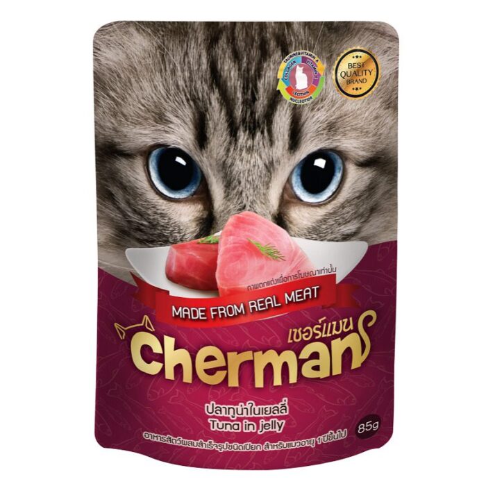 Cherman Pouch Tuna In Jelly - อาหารแมวเปียกปลาทูน่าในเยลลี่ 85g (67292)