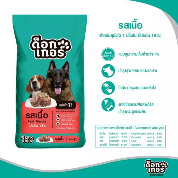 Dogger Dog Food - ด็อกเกอร์ อาหารสุนัขโต 1ปี+ รสเนื้อ 1kg (071896)