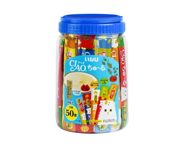 Ciao Churu Seafood Variety TSC-13T - ขนมแมวเลียรวมรสซีฟู๊ด 700g (50ซอง/กระปุก)