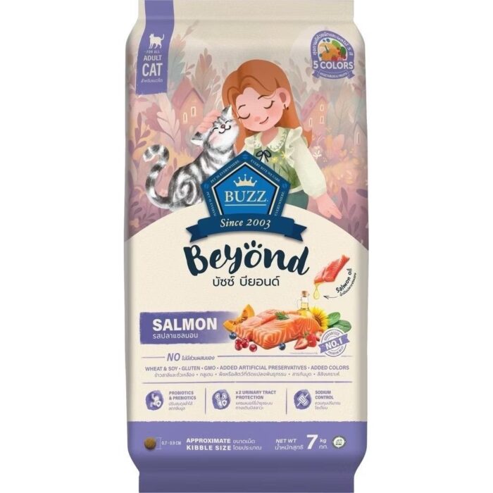 BUZZ Beyond Gluten Free Salmon Flavor BUZZ Beyond Gluten Free Salmon Flavor - อาหารเม็ดสำหรับแมวสำหรับแมวโต ทุกสายพันธุ์ รสเนื้อปลาแซลมอน 7kg