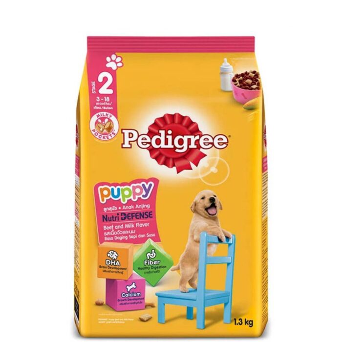 Pedigree Puppy Nutri Defense Beef & Milk - อาหารสำหรับลูกสุนัข อายุ 3-18 เดือน รสเนื้อวัวและนม 1.3 kg (242404)