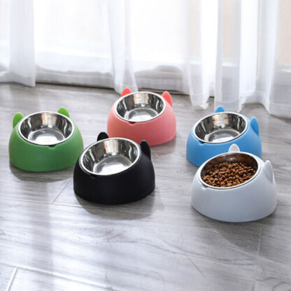 Pet Bowl - ชามใส่อาหารสแตนเลสสำหรับสัตว์เลี้ยงแบบเอียง รูปทรงหูแมว ( (254372)