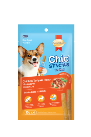 258398. Smartheart Chic Sticks Chicken Teriyaki Flavor - ขนมสุนัข สติ๊กไก่รสเทริยากิ 15g (4ชิ้น) (258398)