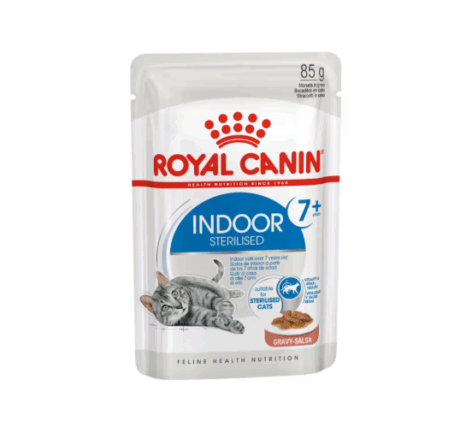Royal Canin Indoor Sterilised 7+ Gravy - อาหารแมวเปียกสูตรสำหรับแมวสูงวัยเลี้ยงในบ้านและแมวทำหมันแบบในซอสเกรวี่ 85g
